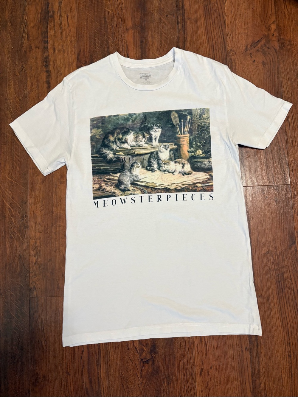 Brisco Brands Meowsterpieces Cat Art Graphic T-Shirt White Size M